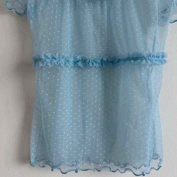 Vintage Y2K Victoria's Secret Blue Polka Dot Mesh Top Size Small - Picture 5 of 10